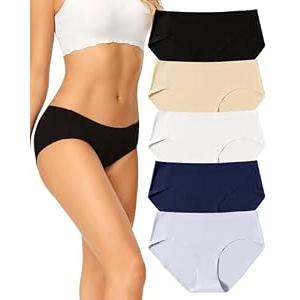 voenxe Seamless Underwear for Women, Hipster No Show Ladies Panties, Full Coverage Breathable Bikini Briefs, Invisible Comfortable Workout Undies, Soft Mesh Moisture Wicking Athletic, 5 Pack
 Size M