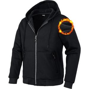 Pioneer Camp Zip Up Hoodie Men Fleece Lined with Zipper Pocket Heavyweight Hooded Sweatshirt Loose Fit Winter Active Jacket (X-Large, Black)