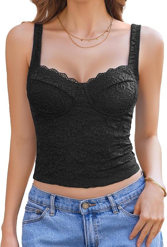 Avidlove Summer Lace Tank Tops Sweetheart Neck Crop Top Adjustable Strap Going Out 2025 Cami (Small, Red)