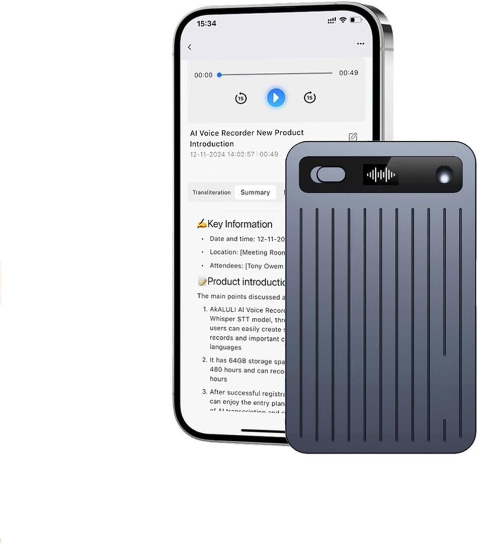 AI Voice Recorder 64GB Memory, 104 Languages Real-Time Translation - Ultra-Portable Voice Activated Recorder for Meetings/Lectures/Travel, Perfect for Students, Journalists & Business Professionals