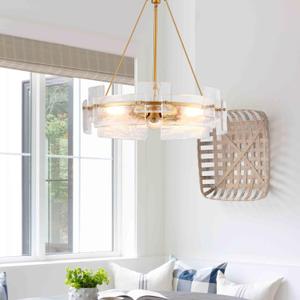Dia 21 Inch Glass Chandelier for Dining Room, Modern Chandelier for Bedroom, 3-Light Industrial Chandelier, Gold Pendant Light Fixture for Living Room Hallway Foyer Entryway Kitchen