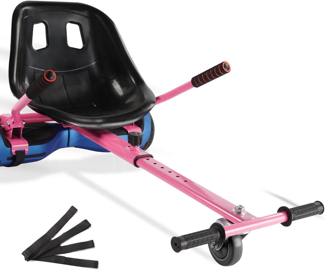 Hoverboard Seat Attachment 265lbs Capacity, 26"-34.5" Adjustable Length Hover Board Go Kart Accessory w/Comfortable&Sturdy Seat,Go Cart Compatible with 6.5 8 10 Hoverboard, Kids Adults (pink)