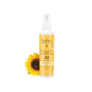 Babo Botanicals Swim & Sport Mineral Sunscreen Spray SPF 30 - Natural Zinc Oxide - Face & Body - For all ages - Dermatologist Tested - Cruelty-Free - Fragrance-Free - Water Resistant