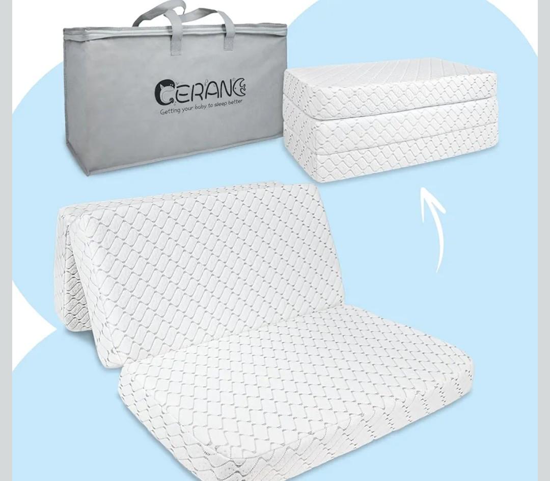 Pack and Play Mattress,38x26 Trifold Pack N Play Mattresses with Breathable High Density Soft&Foam Memory Foam,Baby Mattress for Pack and Play with Removable Cover,Travel Bag