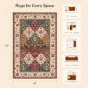 Lessymo Moroccan Washable Rugs for Entryway, Faux Wool 2x3 Small Area Rug for Kitchen Bathroom Corridor - Non-Slip Indoor Door Mat Low Plie Stain Resistant Boho Runner Rug, Classic Red and Cream
