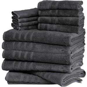 14 Piece Luxury Turkish XL Bath Sheet and Mat Bundle, Charcoal Gray | 4 bath sheets, 4 hand towels, 4 washcloths and 2 XL bath mats, 700 and 1000 GSM bamboo-viscose and Turkish cotton blend
