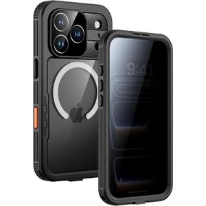 Lanhiem Magnetic for iPhone 17 Pro Case, Built-in Privacy Screen Protector, IP68 Waterproof Dustproof Case, Compatible with MagSafe, Anti-Spy Full Body Phone Case for iPhone 17 Pro 6.3", Black