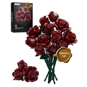 iATOM Burgundy Red Rose Bouquet Building Set, 12Pcs Flower Botanical Collection Kit for Adult, Valentine's Day Gift for Her/ Girlfriend/ Mom/ Wife/ Couple, Vintage Home Office Table Centerpiece Decor