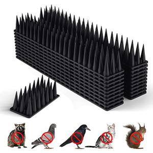 BORHOOD Bird Spikes, 20 Pack Pigeon Deterrent for Small Birds Raccoon Cats Defender for Outside to Keep Squirrel Away, Plastic Fence Spike for Railing and Roof-Black