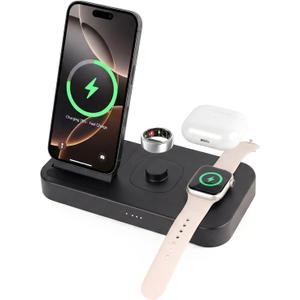 4 in 1 Charging Station for Oura Ring Gen 4 Charger, Fast Charger for iPhone17/16/15/14/13/12, Apple Watch, AirPods, Samsung Galaxy S25/S24/S23/S22/S21, Galaxy Watch Buds (Size 12)