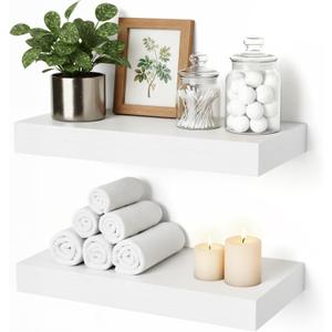 Floating Shelves for Wall White Shelves Bathroom, Bedroom and Living Room, Wall Shelves & Book Shelf, Hanging Shelf, Modern Wooden Wall-Mounted Small Floating Shelf, 12x7x1.5 in, Set of 2