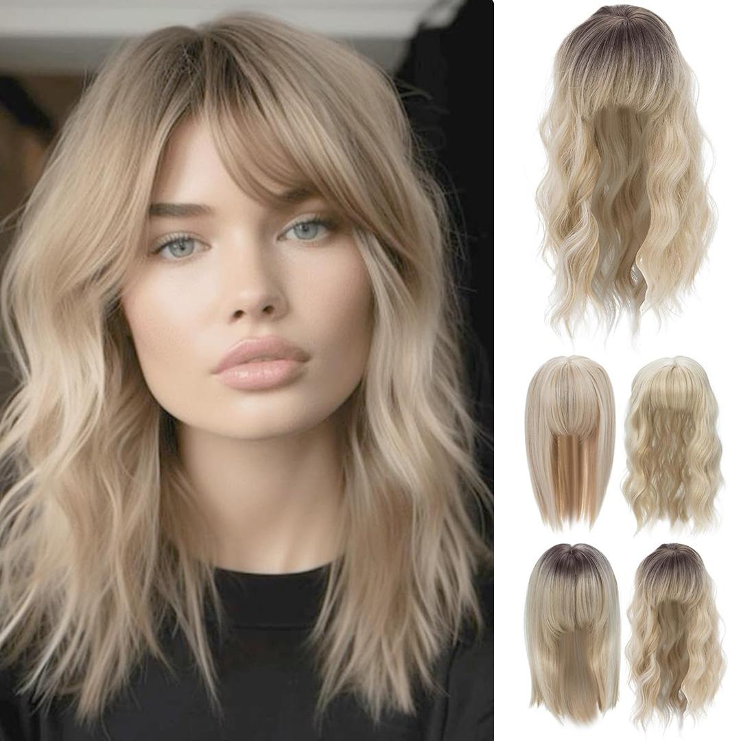 Rose bud Hair Toppers for Women with Thinning Hair 14 Inch Balayage Blonde Wave Natural Synthetic Toppers Hair Pieces for Women