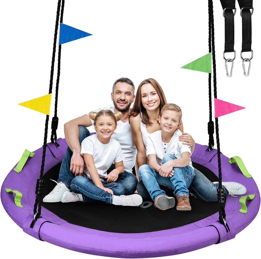 Tree Swing, 60 inch Larger Saucer Swing for Whole Family, 900lbs Weight Capacity, with Adjustable Hanging Straps, for Outdoor Backyard, Gifts for Kids, Purple