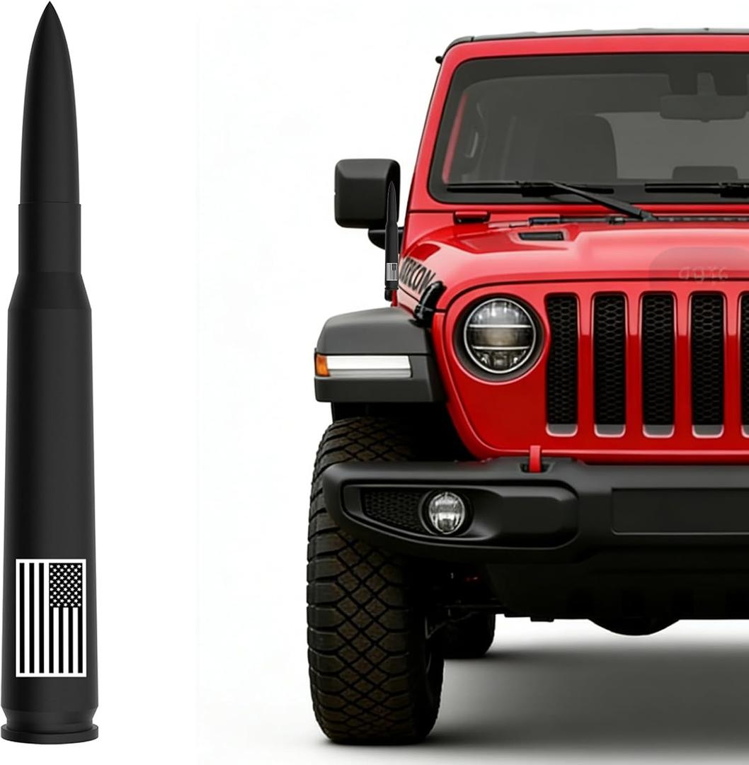 American Flag Car Truck Antenna Anti-Theft Design for Jeep Wrangler Gladiator JL JK JT Rubicon Sahara Unlimited Sport 4xe Willys Mojave 2007-2025 (Matte Black) (7IN)