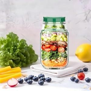 Oulores 2026 New Side Opening Salad Mason Jar Leak Proof Portable Meal Prep Container with Dressing Compartment, Microwave & Dishwasher Safe. Perfect for Home, Office & Travel Lunches.