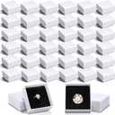 Landical 100 Pcs Jewelry Ring Gift Box 2'' x 2'' x 1'' Cardboard Earring Ring Boxes Small Gift Box with Velvet and Sponge Liner Pendant Case Bulk for Necklace Bracelet Earring Display Wedding (White)