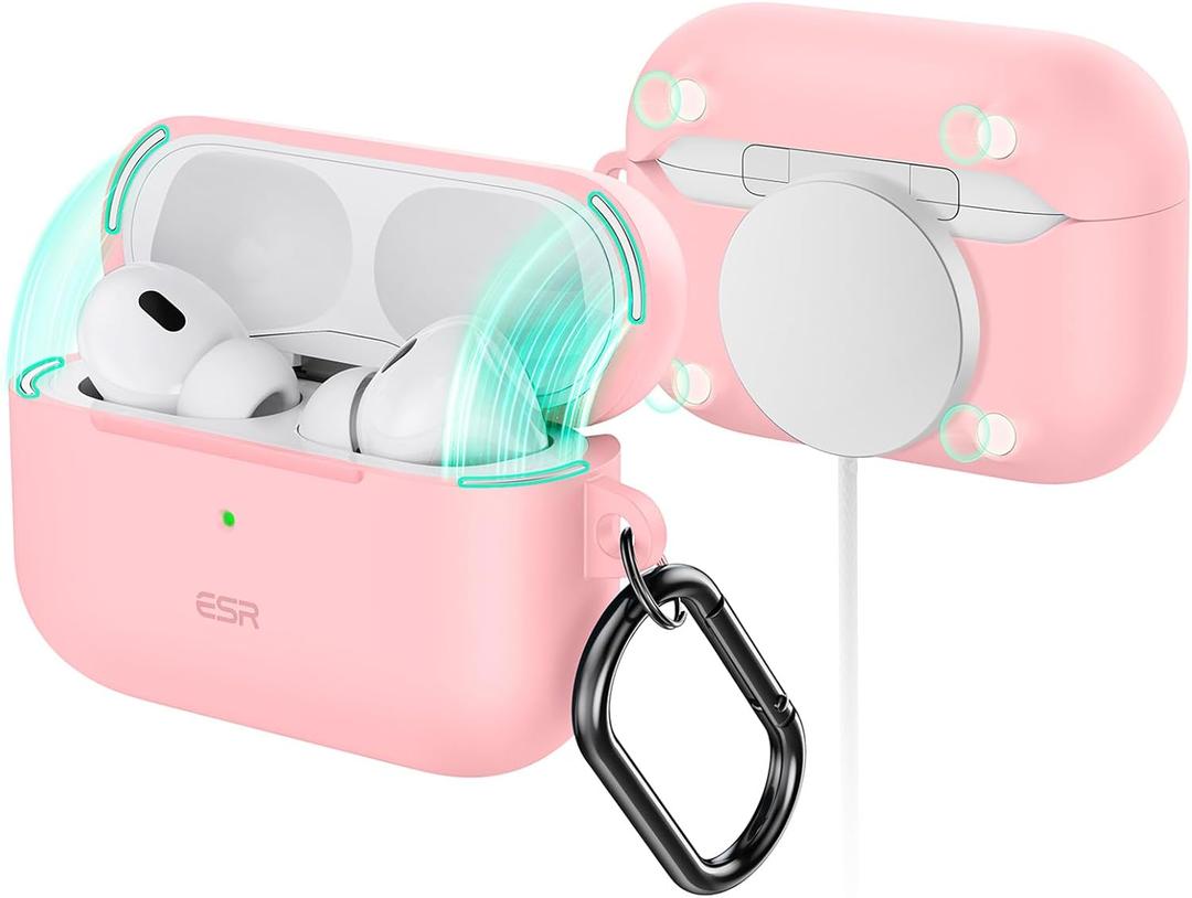 ESR for AirPods Pro 2nd Generation Case (HaloLock), Compatible with Airpods Pro Case 2nd/1st Gen (2023/2022/2019), Compatible with MagSafe, Magnetic Lid Lock, Full Drop Protection,Pink