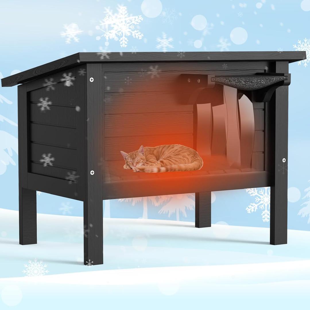 Weatherproof Outdoor Cat House, Feral Cat Shelter, 100% Insulated Foam, Solid Wood, Large Size for Multiple Cats, 24.8" L x 16.1" W x 18.9" H