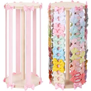 POVETIRE Bow Holder for Girls Hair Bows,Pink Hair Bow Organizer, Hair Clips Stand Hair Accessories Rack Display Decors Baby Nursery Toddler Girls Room-Log Pink