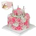 EIGHTOWN Forever Cake with Pink Preserved Flowers - Bouquet Preserved Roses for Women - Birthday Gift for Her with Crown (Pink)