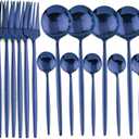 24-Piece Flatware Set, 18/0 Stainless Steel Knife Fork Spoon Teaspoon Silverware Set, Service for 6, MIrror Blue
