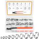 VIGRUE 115Pcs Single Ear Hose Clamps Kit, 6-28.6mm Stepless Hose Clamps with Ear Clamp Pincer, Adjustable Crimp Cinch Rings for Automotive, Pipe, Plumbing