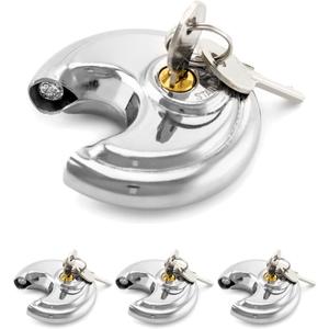 QWORK Keyed Alike Disc Padlock, 4 Pack Stainless Steel Discus Lock with 3/8-Inch Shackle, 2-3/4 in Wide, for Garages, Fence, Sheds and Storage Unit
