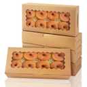 qiqee 12x5.5x2.5 Inch Brown Cookie Box with Window 15Pcs Pastry Macaron Bakery Box For Packaging