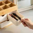 Bamboo Makeup Organizer with 3 Drawers, Dresser Cosmetic Organizer Box,Bamboo Desk Organizer for Home with Adjustable Dividers
