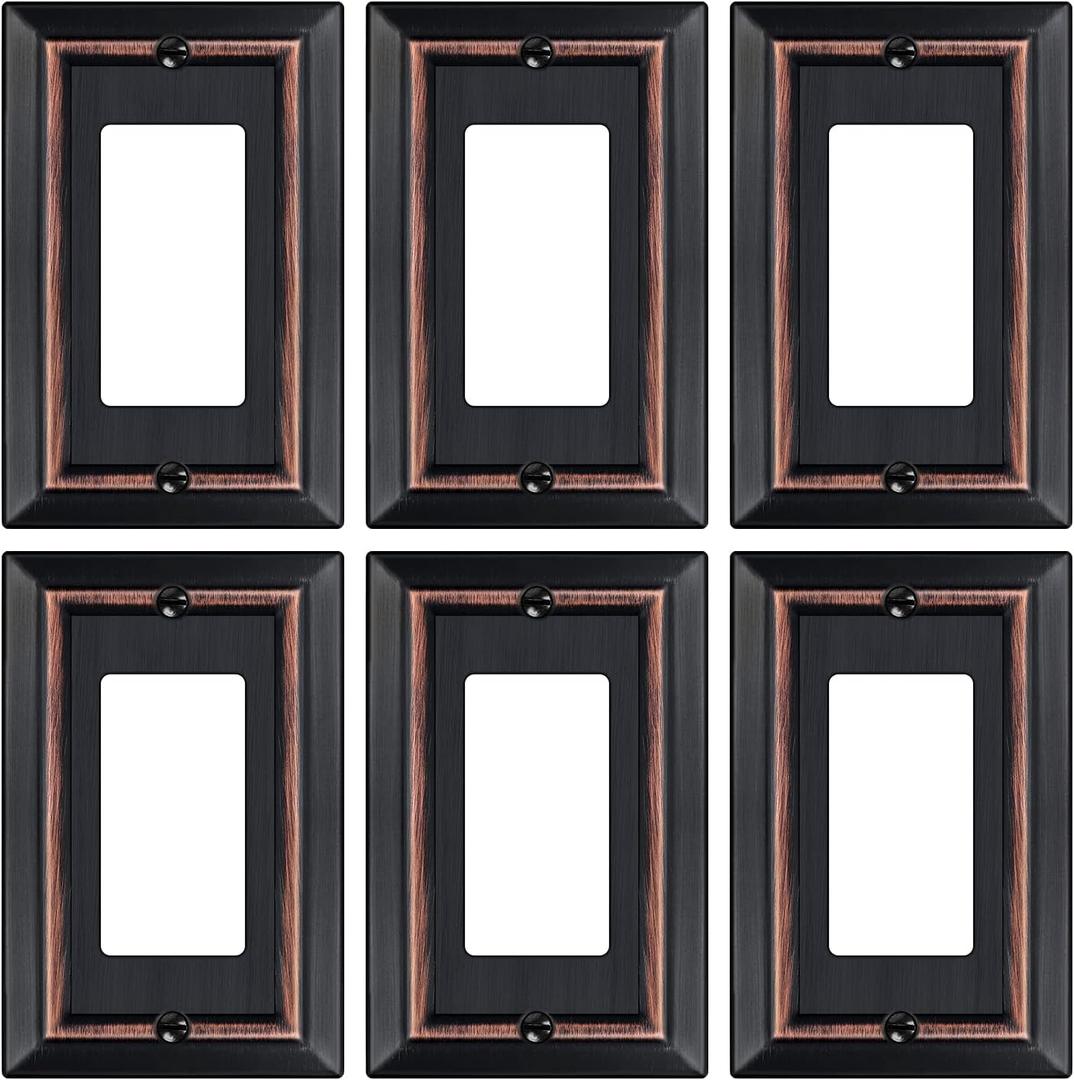 Metal Wall Plate for Electrical Outlets, Decorative Aged Bronze Switch Plates Outlet Cover, Light Switch Cover Plate, 1-Gang Wall Plates (Single Decoretor, 6 Pack)