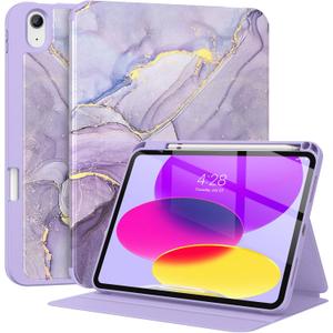 Supveco Case for iPad (A16) 11th Generation 11 inch (2025),iPad 10th Generation 10.9 inch (2022) with Pencil Holder-[Auto Wake/Sleep],Premium Folio Stand Case with Soft TPU Back Cover-Marble Lilac