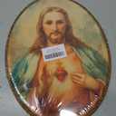 TLESKE Vintage Sacred Heart of Jesus Oval Wall Art Decor Framed 9x12, Christian Catholic Canvas Wall Art Prints Artwork, Religious Hanging Wall Picture Room Door Decor for Bedroom Living Room Kitchen, 11.3"L x 8.7"W