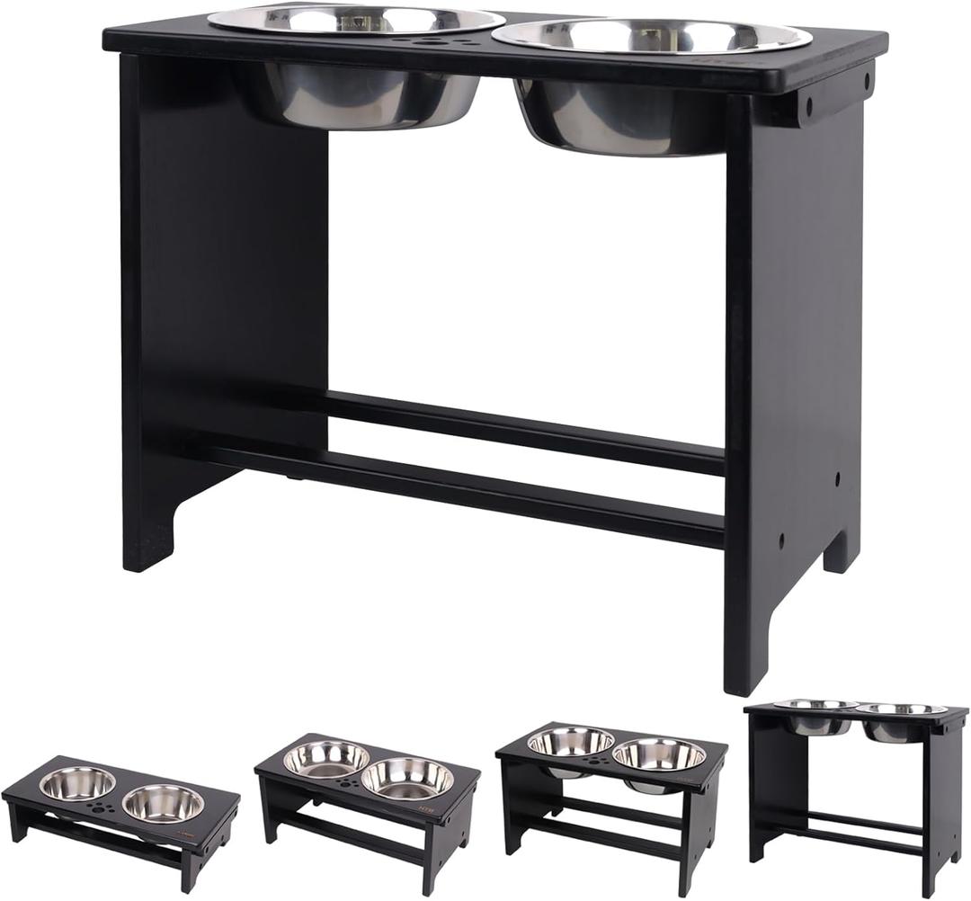 HTB Elevated Dog Bowls,Raised Dog Bowl Stand with 2 Stainless Steel Bowls,Elevated Raised DogBowls for Large Medium Small Sized Dogs (X large-14"tall,48 Oz bowl, Black)
