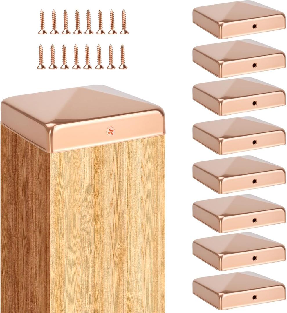 4x4'' Solid Copper Post Caps, 99.99% Pure Copper Fence Pyramid Decking Caps with Screw for Metal Wood Cedar Fence Deck Corridors Mailbox Posts End Cover (4)
