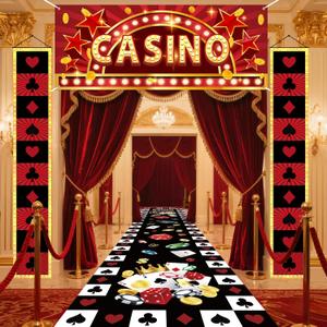 Casino Night Party Decorations, Casino Birthday Decorations Las Vegas Party Entryway Decor Poker Welcome Porch Sign Poker Hanging Banner Carpet for men women Las Vegas Themed Birthday Supplies