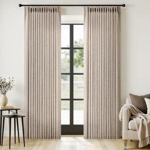 MIULEE Pinch Pleated Linen Curtains 96 Inches Long 2 Panels for Living Room Bedroom, Linen Texture Memory Trained Drapes Pinch Pleat Back Tab Rustic Farmhouse Window Curtains with Hooks&Rings, Taupe