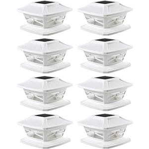 Davinci Lighting Flexfit Solar Outdoor Post Cap Lights - Includes Bases for 4x4 5x5 6x6 Wooden Posts - Bright LED Light - Pearl White (8 Pack)
