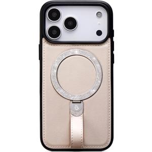 for iPhone 17 Pro Case Leather Glitter | iPhone 17 Pro Leather Case with Sparkly Shiny Stand Cute Women | Fits for MagSafe (Beige, IP17 Pro)