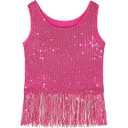 Noomelfish Girls Sequin Tank Tops Sparkly Glitter Dance Sleeveless Shirt (5-12 Years) (Hot Pink) XL