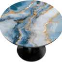 Round Fitted Tablecloth Wipeable Elastic Marble Blue Abstract Table Cover Waterproof Circle Table Cloth for Indoor Outdoor Dining Kitchen Picnic Camping Patio Decor Gifts,Fit 45-50inch Tables