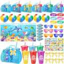 Honeydak 6 Set Summer End of Year Gift Pool Party Favors for Kids Jelly Basket Tumbler Cups Beach Balls Wristbands Gift Cards Beach Towel Bulk for Student Pool Birthday Party Decor Summer Graduation