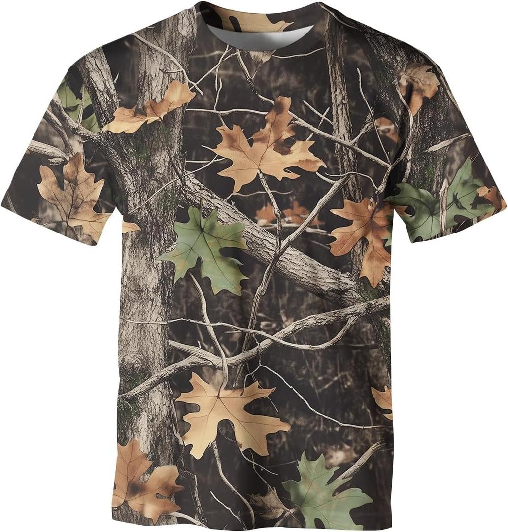 Men's Camo T Shirt Hunting Shirts Short Sleeve Fishing Camouflage Shirt (S)
