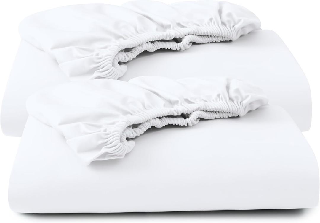 Split King/2 Pack Twin XL Fitted Sheet Only, 100% Egyptian Cotton, 600 Thread Count, 8"-16" Deep Pocket Sateen Weave Bottom Sheet, Soft Breathable Hotel Quality (Split King/2 Pack Twin XL, White)