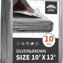 RAINDEWAY Tarps Heavy Duty Waterproof 10x12 Feet,10Mil Thick Multipurpose Poly Tarp Cover with Metal Grommets and Reinforced Edges,Silver/Brown Tarp