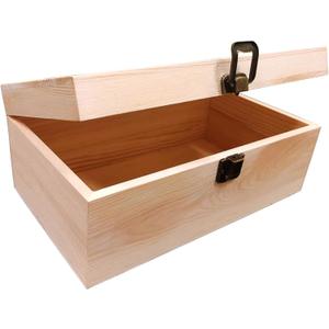 Natural Wood Craft Box with Hinged Lid - Reusable DIY Jewelry & Gift Box for Home, Art Supplies, and Hobby Organization, 9.2"x5.5"x3.9"