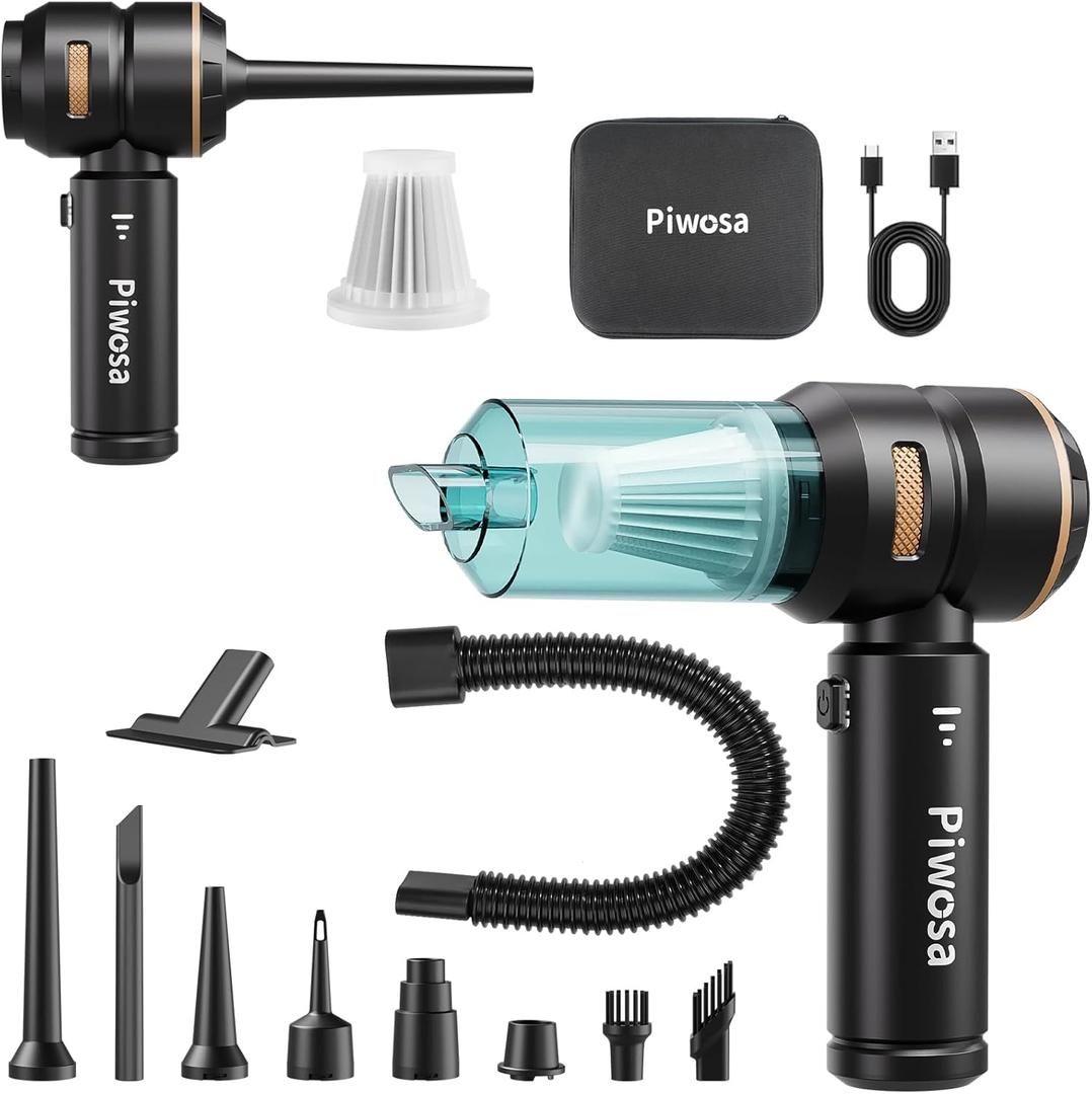 Handheld Vacuum Cordless, Car Vacuum Cleaner with Brushless Motor, Strong Suction Vacuum & Compressed Air Dusters with LED Light, Wireless Mini Portable Hand Vacuum Blower for Home, Pet (Black)