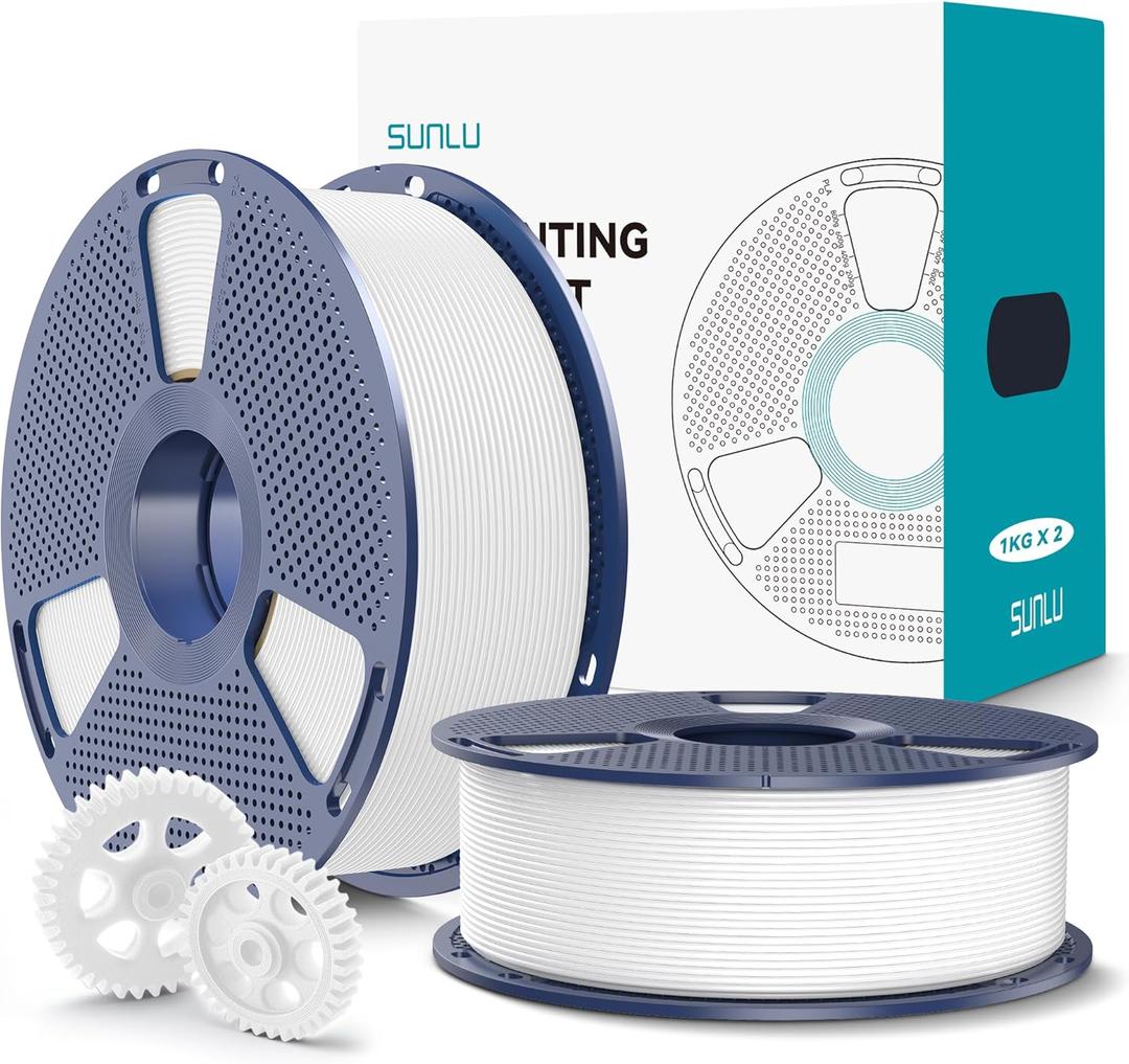 SUNLU PLA+2.0 3D Printer Filament 2KG, Upgrade PLA+ Filament 1.75mm, Tougher and Stronger, Dimensional Accuracy +/-0.02mm, 1KG per Spool, 2 Pack, 2KG Total, White+White