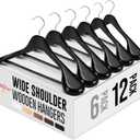 HOUSE DAY Wide Shoulder Wooden Hangers 12 Pack, Wood Suit Hangers for Men with Non Slip Pants Bar, Smooth Finish Solid Wood Coat Hangers for Jacket, Pants, Dress, Heavy Clothes Hangers (Black)