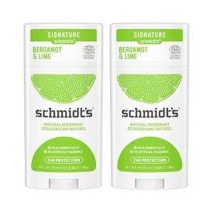 Schmidt's Aluminum Free Natural Deodorant Bergamot & Lime 2 Count For Women and Men, with 24 Hour Odor Protection, Certified Cruelty Free, Vegan Deodorant, 2.65 oz