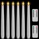 Homemory 6 Pcs Waxy Flameless Taper Candles with Remote, Led Candlesticks Classic Tall Candles, Flickering Battery Operated Taper Candles for Bedroom, Dining Room, White, 9.6 inches